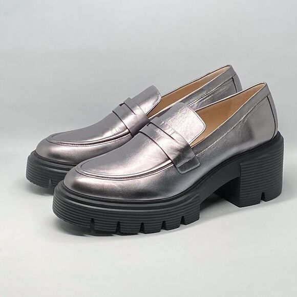 Stuart Weitzman Metallic Leather Lug-Sole Loafers size 8.5 - Picture 3 of 12
